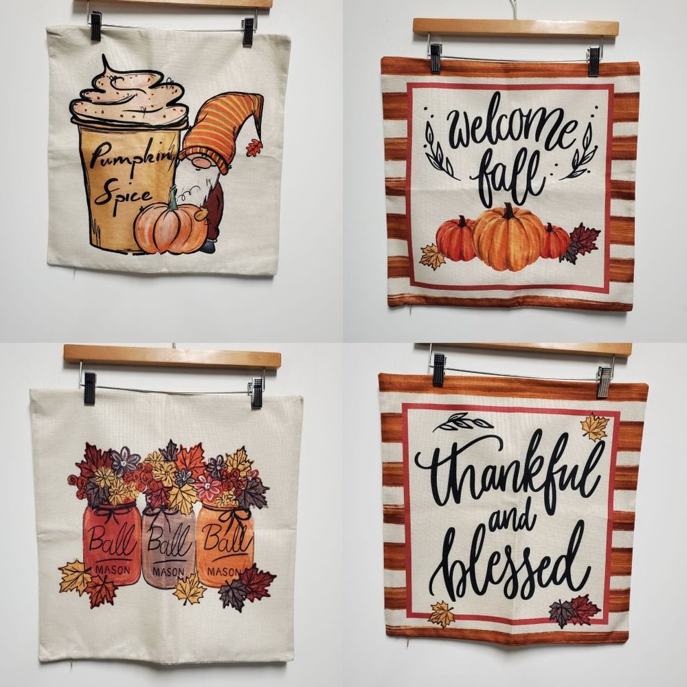Set of 4 Fall Pumpkin Throw Pillow Covers Autumn Decor Pumpkin Pillows Cuhion Co